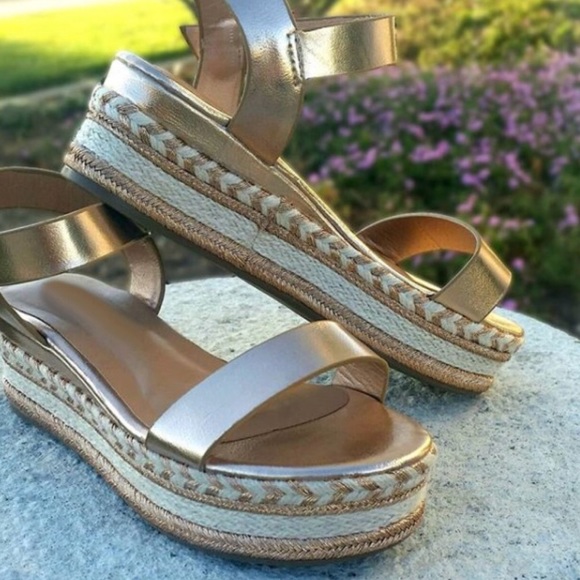 Shoes - New- Rose Gold Sling Back Espadrille Sandals